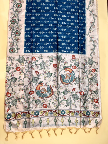 Tussar Silk Kalamkari Printed Pallu - FIROZI