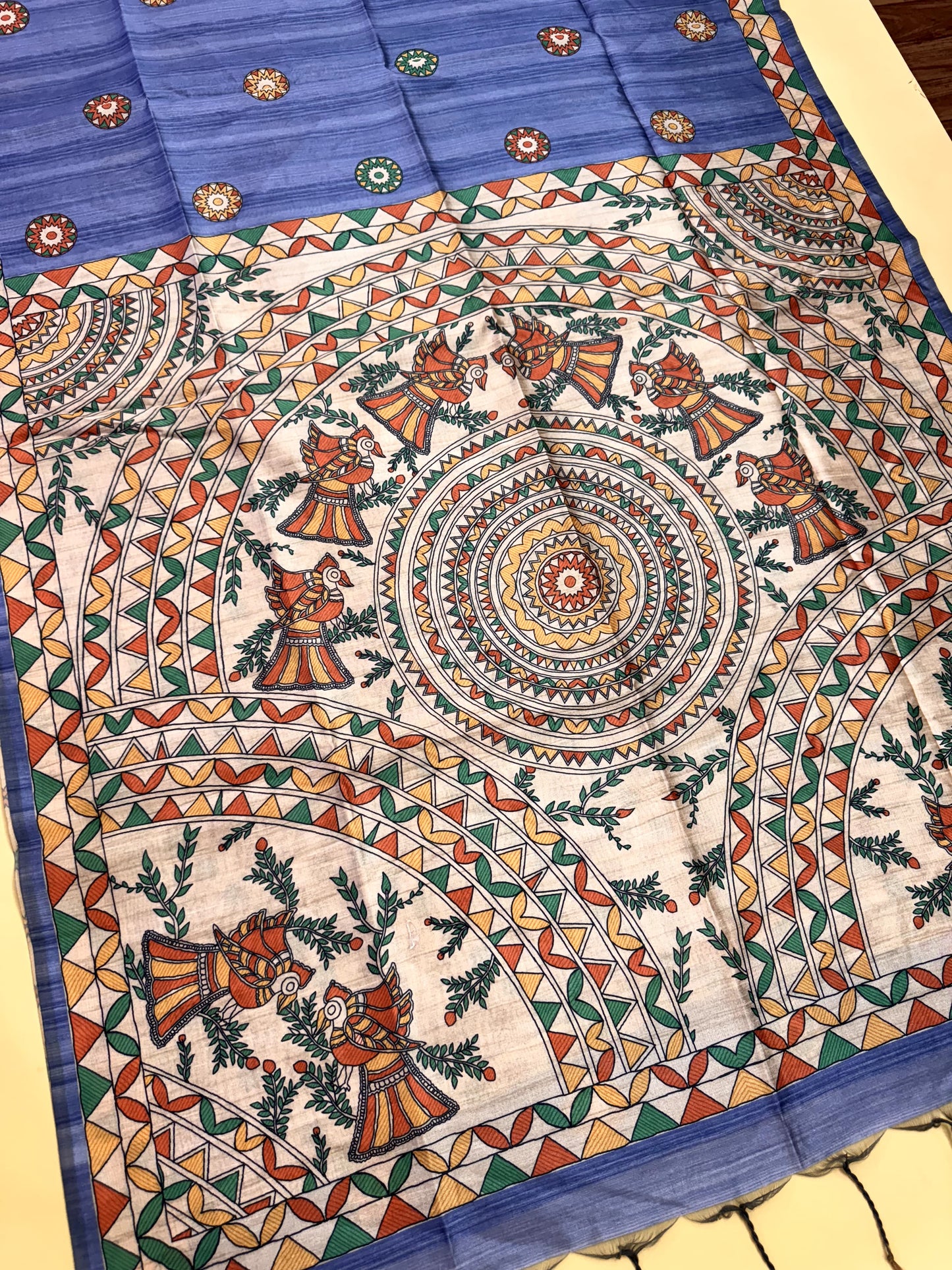 Tussar Silk Madhubani - BLUE