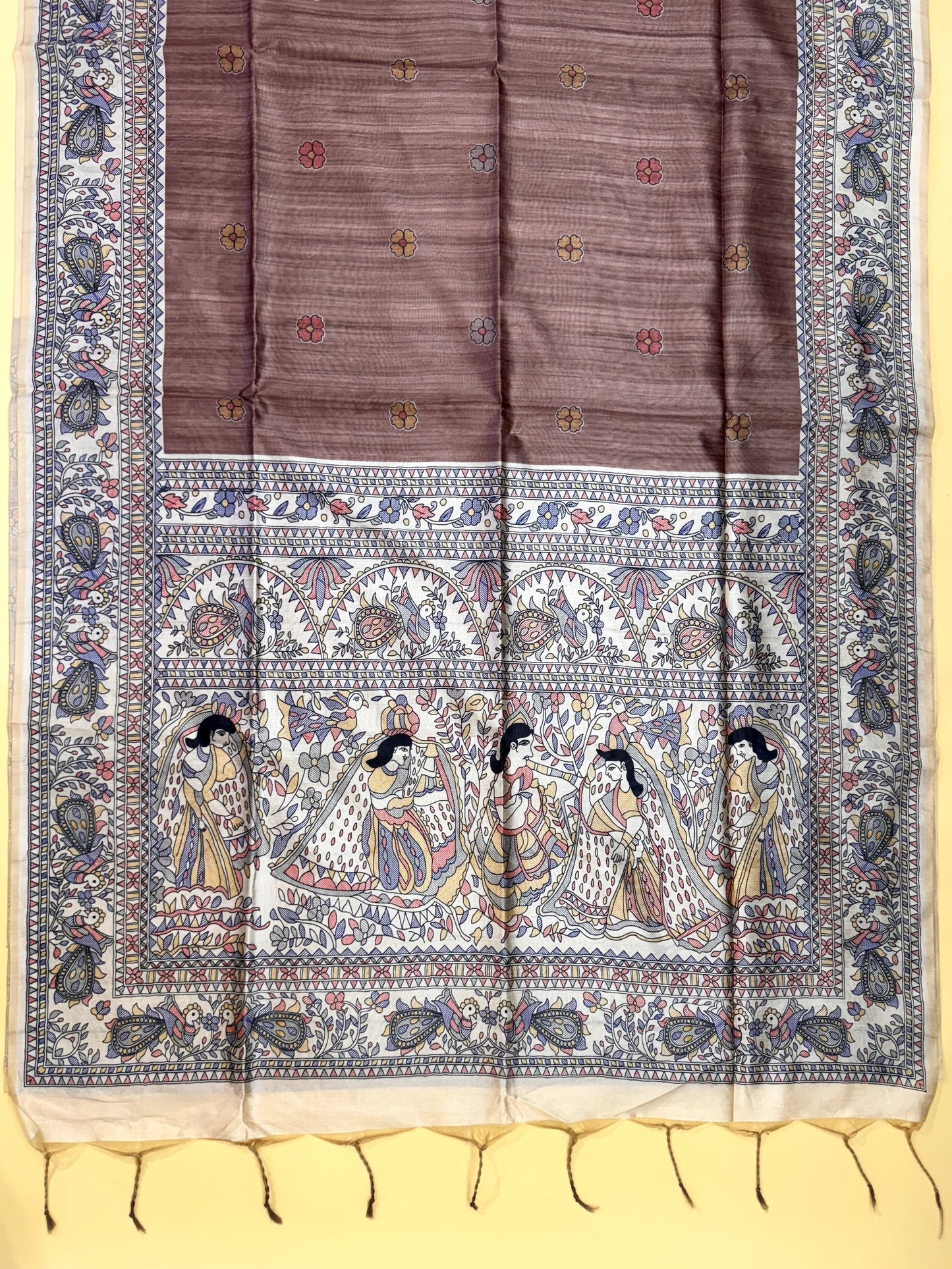 COFFEE - Tussar Silk Saree Madhubani Pallu