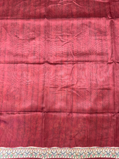 Tussar Silk Madhubani 101 - MAROON