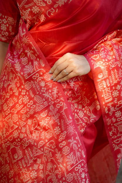 Handloom raw silk saree - RED