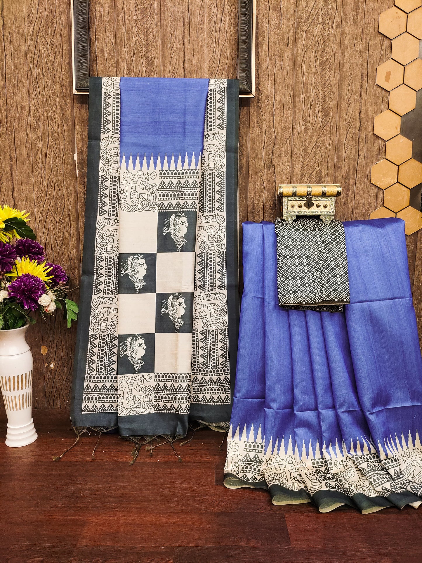 BLUE - Tussar Silk Kalamkari Saree