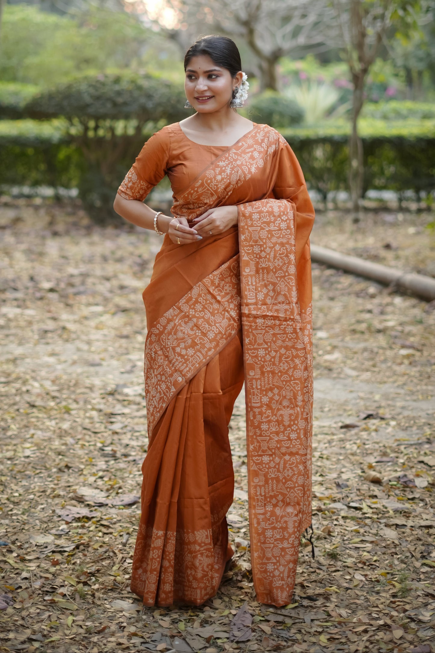 Handloom raw silk saree - ORANGE