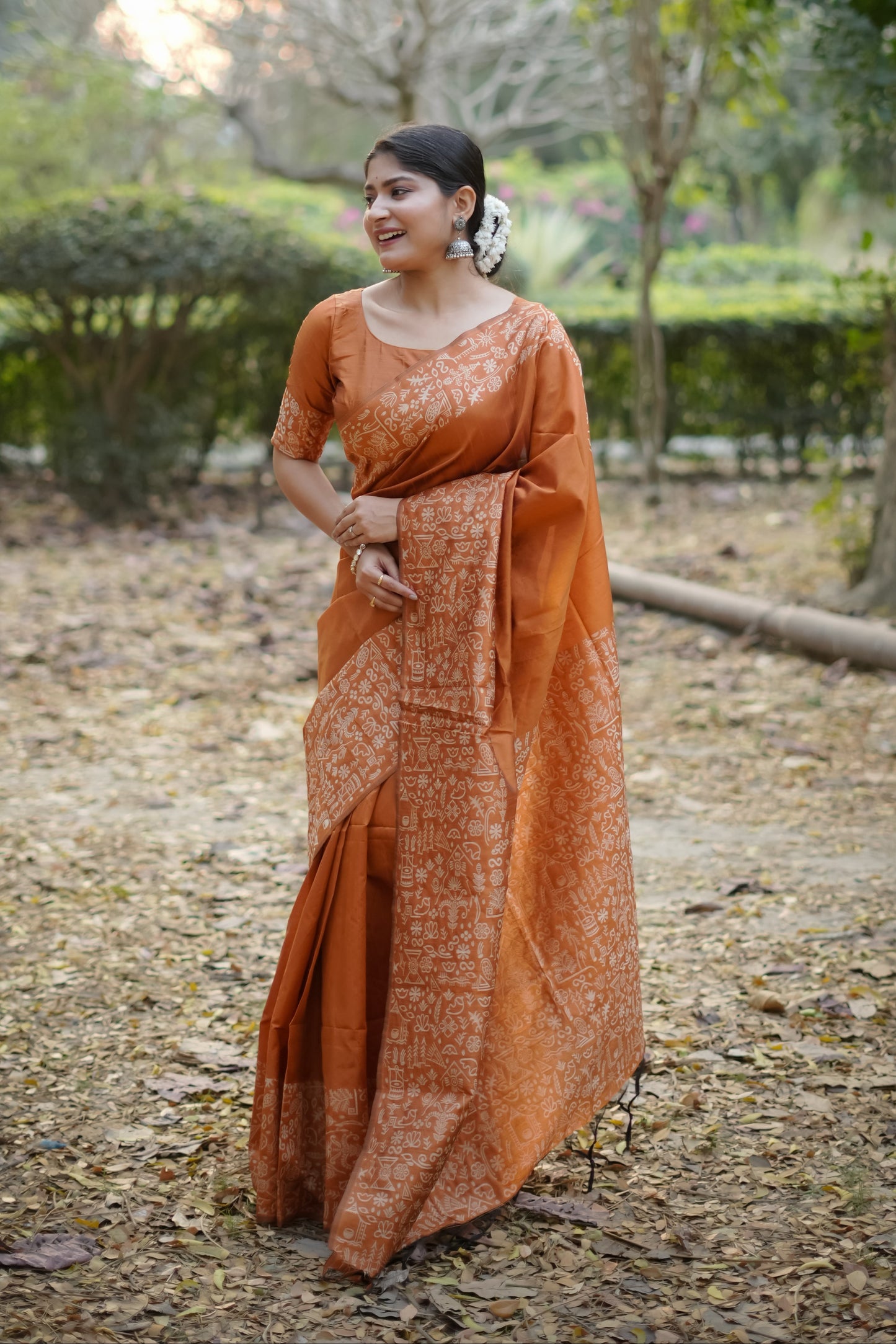 Handloom raw silk saree - ORANGE
