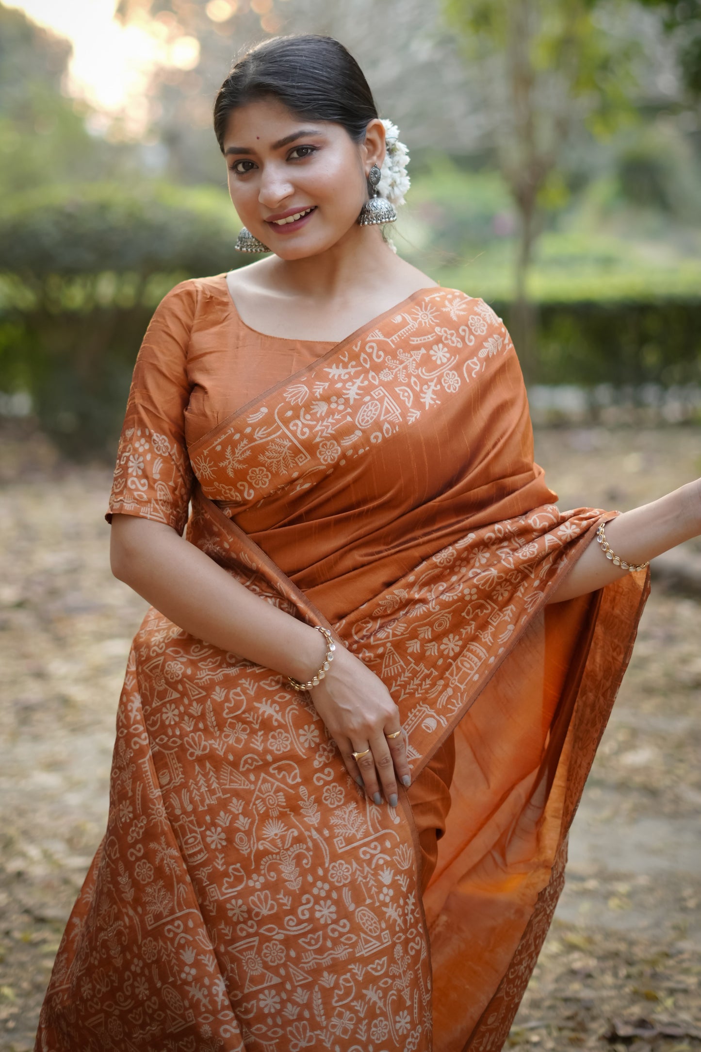 Handloom raw silk saree - ORANGE