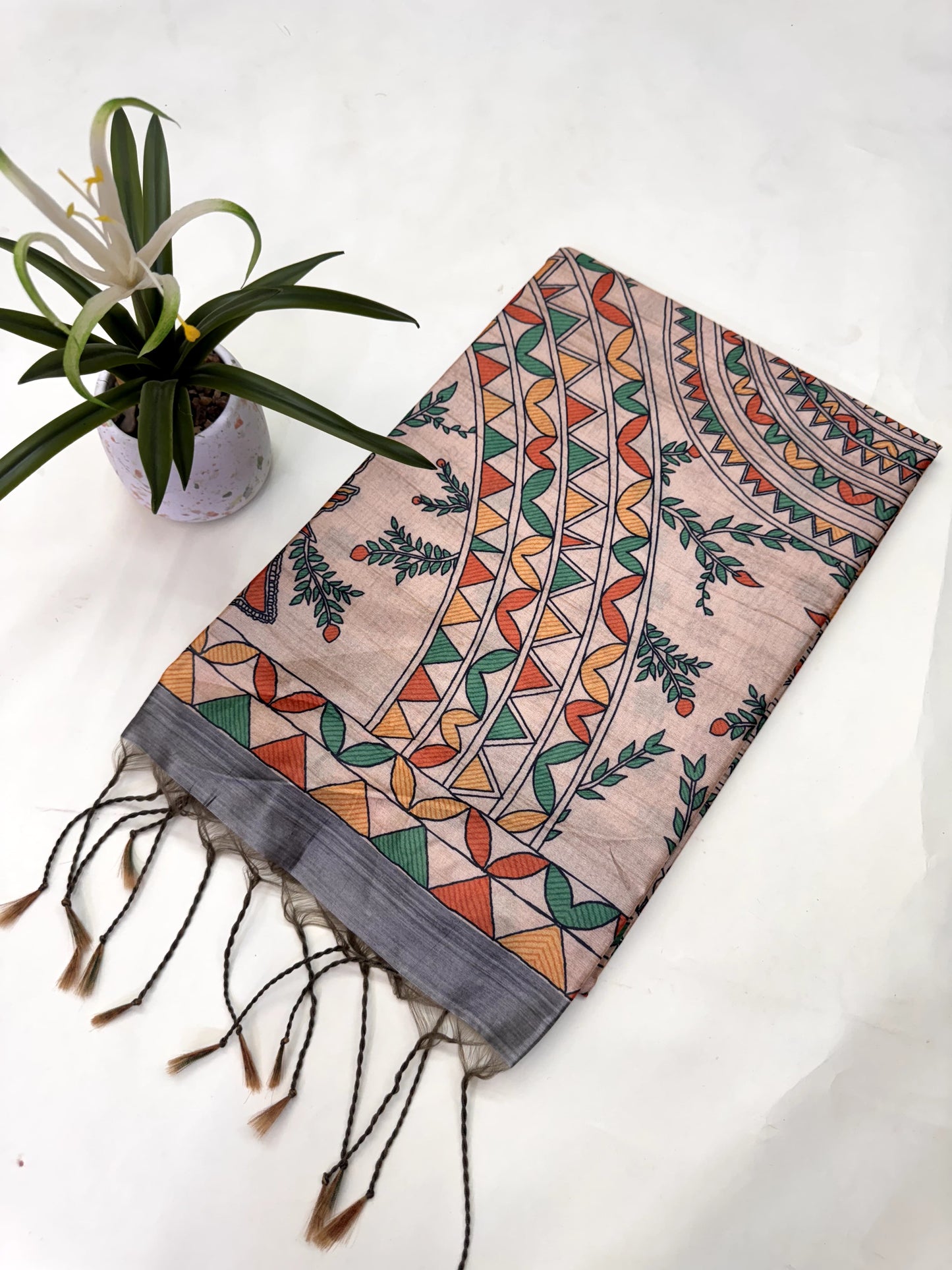 Tussar Silk Madhubani - GREY