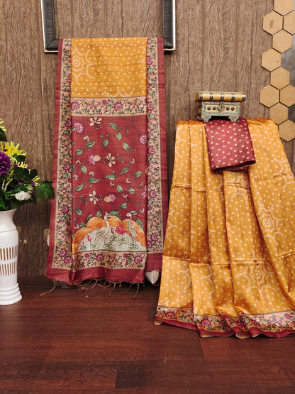 YELLOW - Tussar Silk Kalamkari Saree