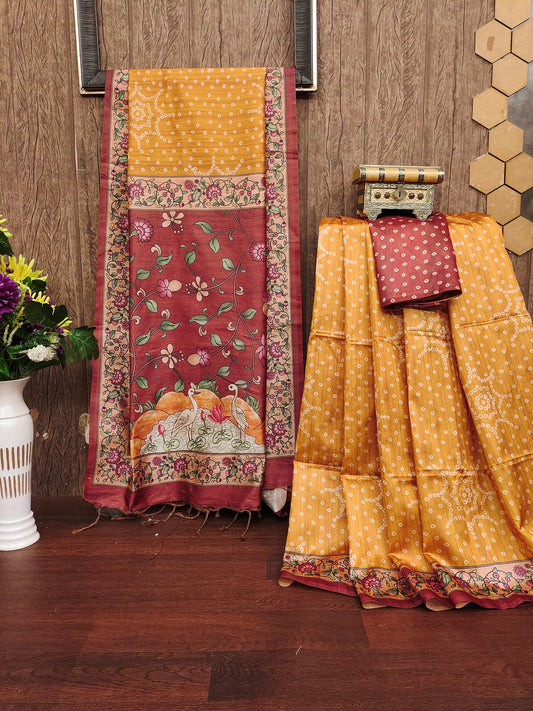 YELLOW - Tussar Silk Kalamkari Saree