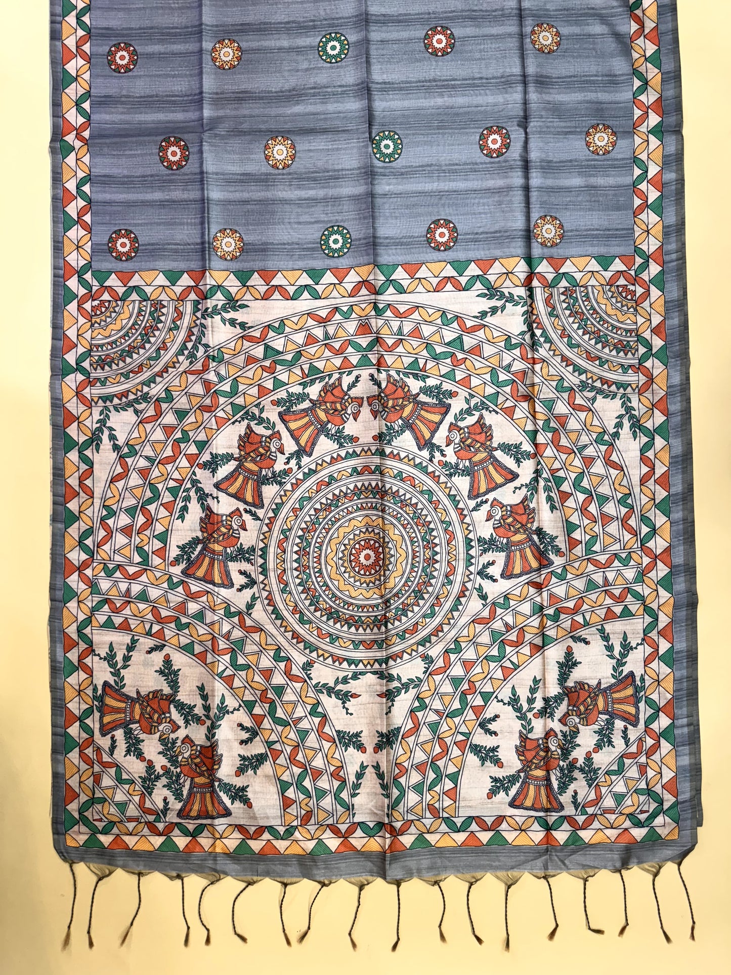 Tussar Silk Madhubani - GREY