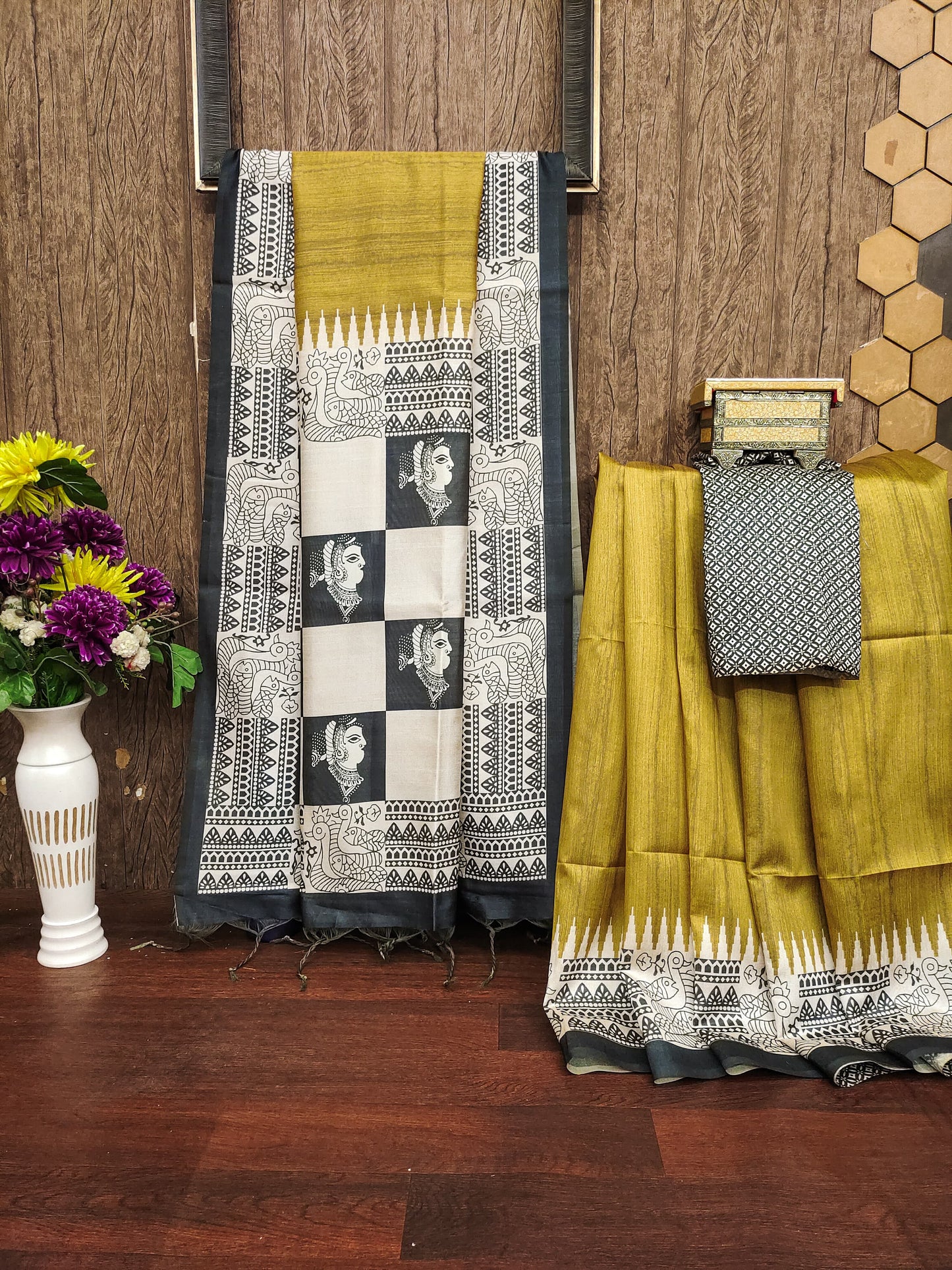 YELLOW- Tussar Silk Kalamkari Saree