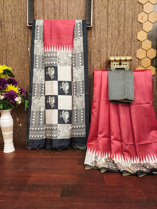 RED - Tussar Silk Kalamkari Saree