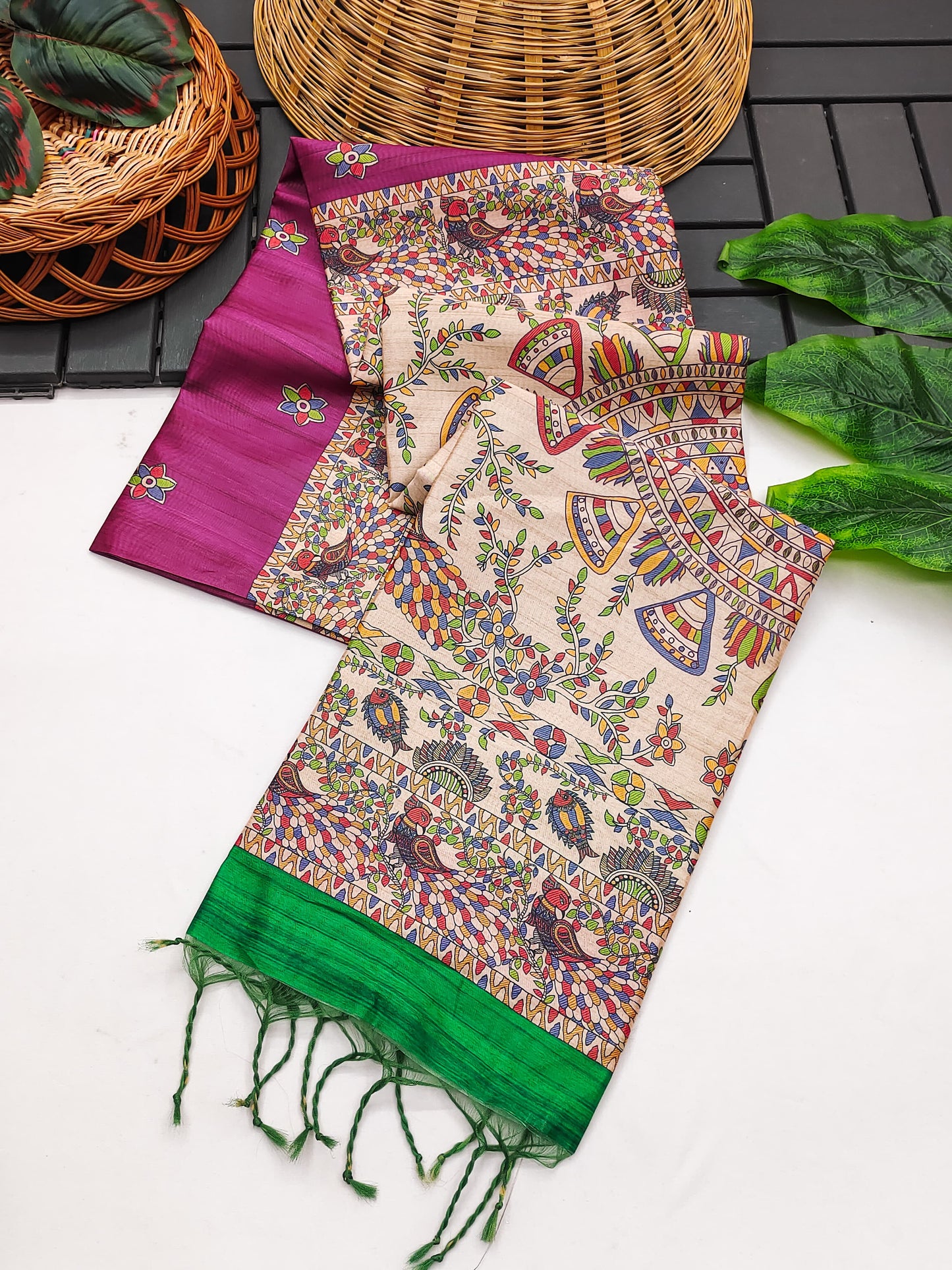 Tussar Silk Madhubani - WINE