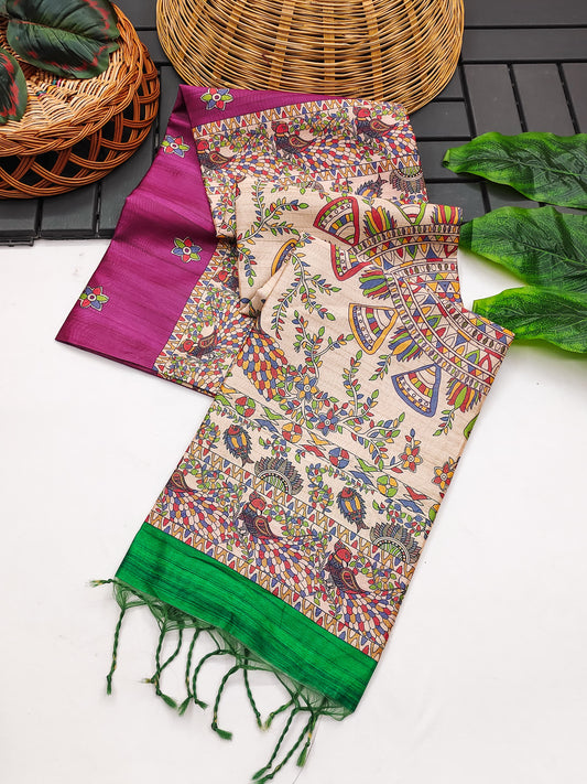 Tussar Silk Madhubani - WINE