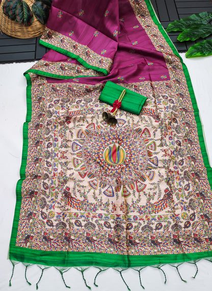 Tussar Silk Madhubani - WINE