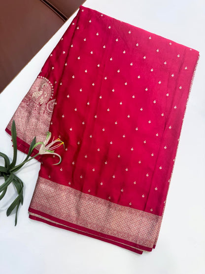 Classic Rani Pink Heritage Banarasi Silk Saree- RANI PINK