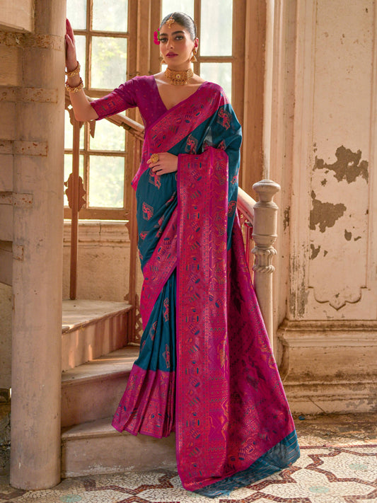 BLUE BANARASI SILK WOVEN SAREE