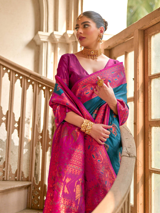 BLUE BANARASI SILK WOVEN SAREE