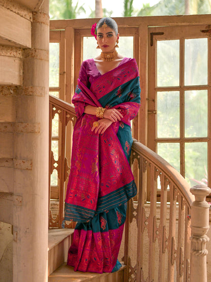 BLUE BANARASI SILK WOVEN SAREE