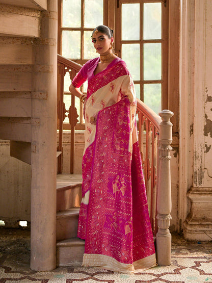 WHITE BANARASI SILK WOVEN SAREE