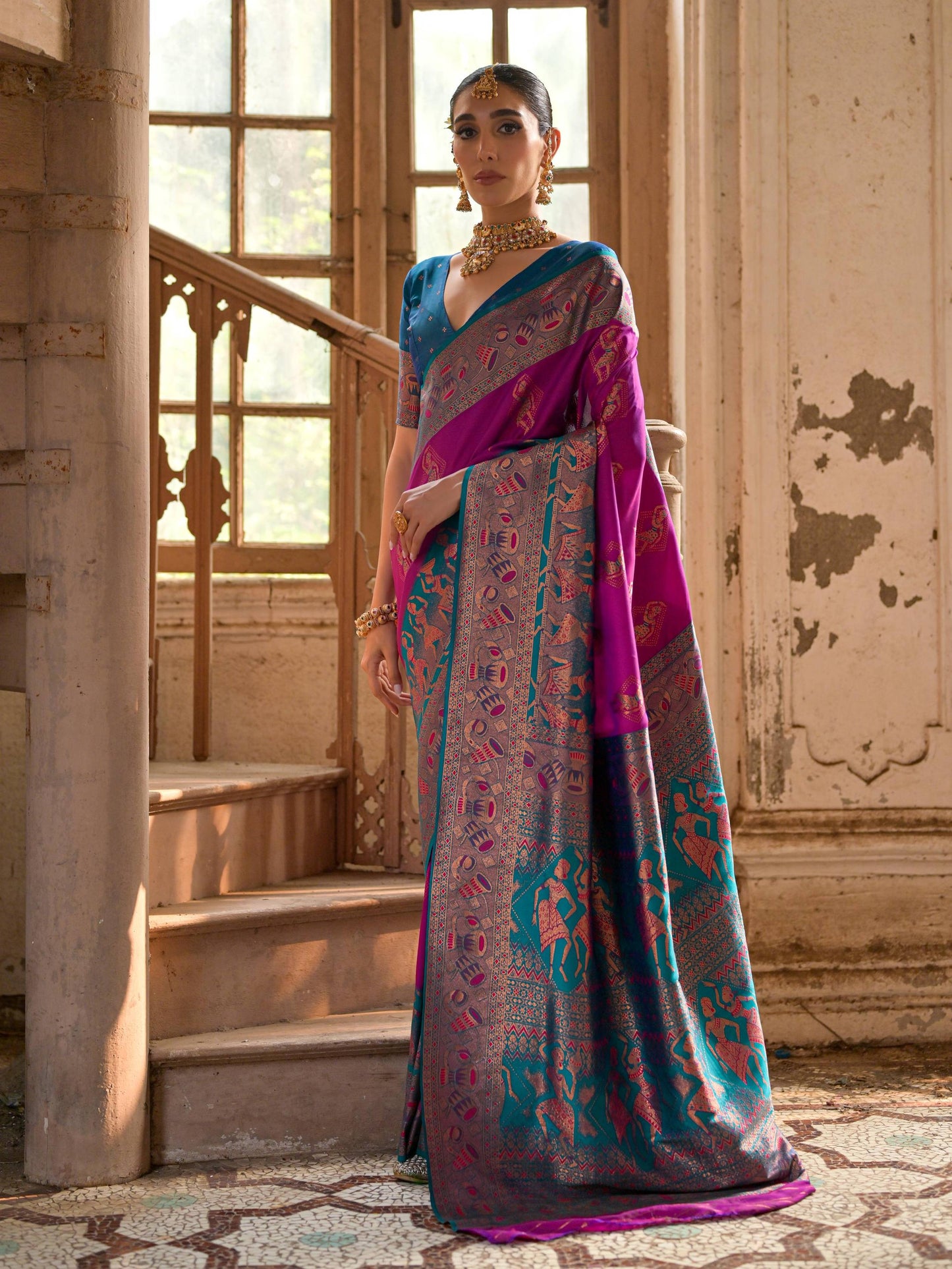 WINE BANARASI SILK WOVEN SAREE