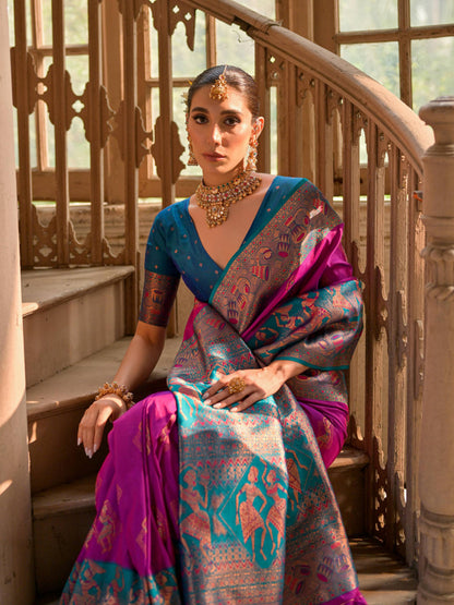WINE BANARASI SILK WOVEN SAREE