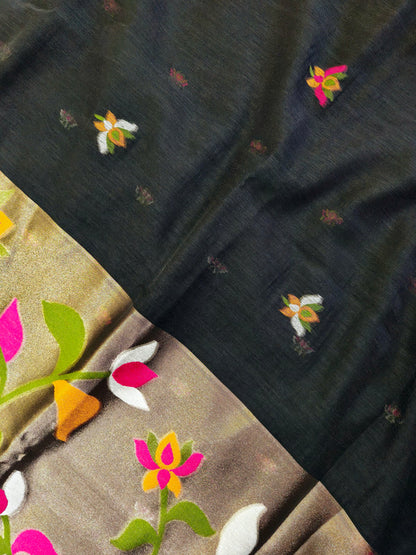 PURE MUSLIN LINEN ZARI JAMDANI SAREE-BLACK