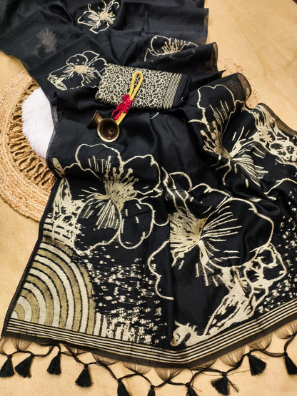 Premium Svarna Kusum Noir Saree- BLACK