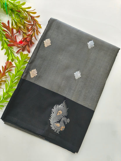 Banarasi Katan Silk Saree With Peacock Weaving  - BLACK