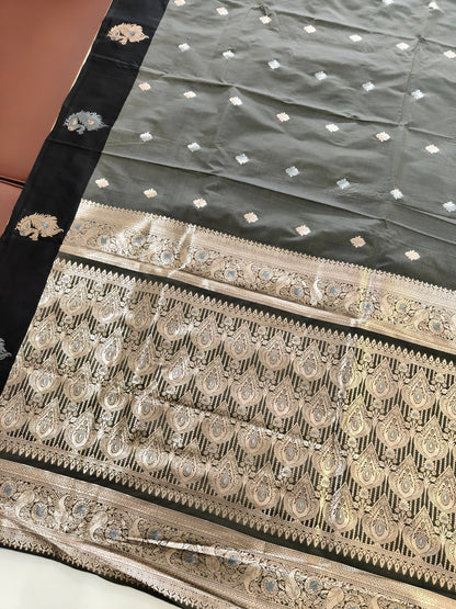 Banarasi Katan Silk Saree With Peacock Weaving  - BLACK