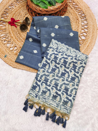 Graceful Chanderi Cotton Saree with Traditional Craft - BLUE