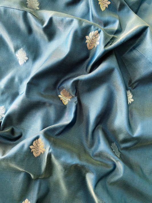 Banarasi Katan Silk Saree With Peacock Weaving  - BLUE