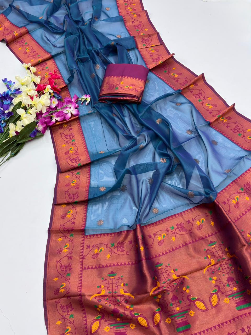 Designer Paithani Saree with Rich Zari Pallu-BLUE