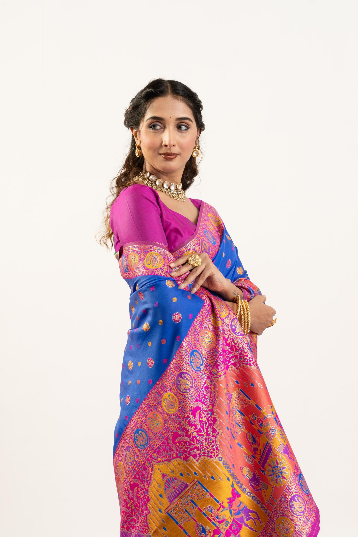 PURE SOFT PASHMINA SILK SAREE - BLUE