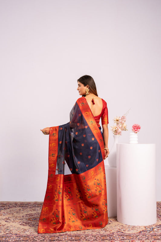 Classic Banarasi Paithani with Traditional Zari - BLUE