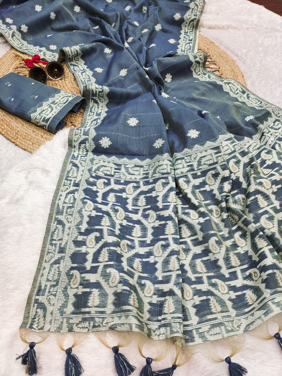 Graceful Chanderi Cotton Saree with Traditional Craft - BLUE