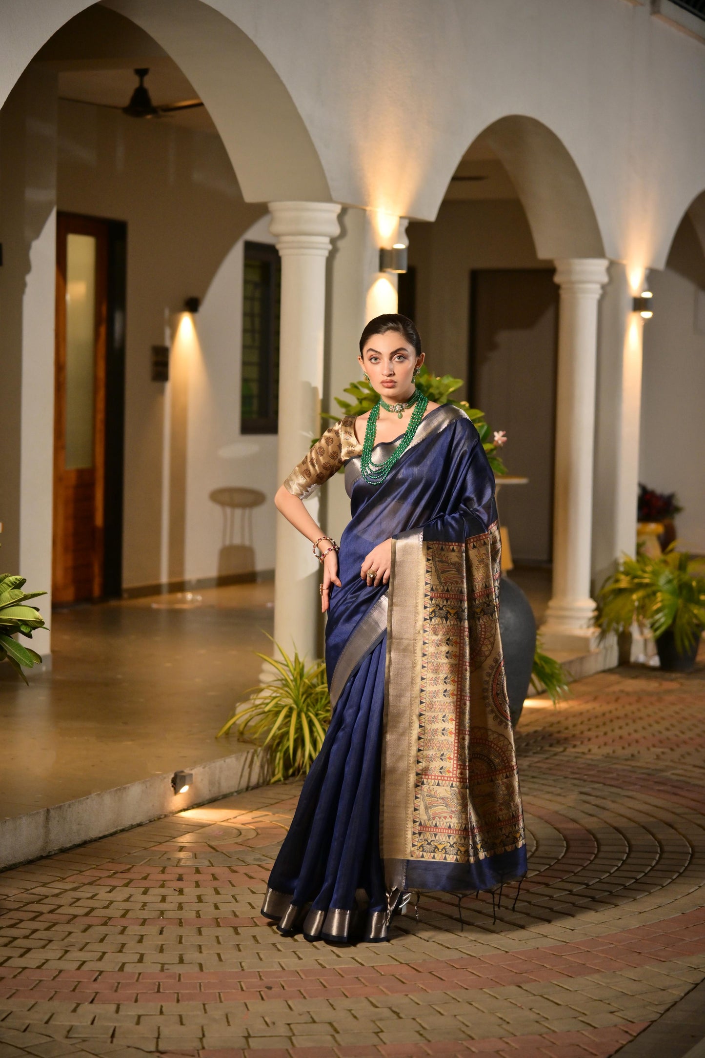Soft Raw Silk Madhubani Printed Pallu - BLUE