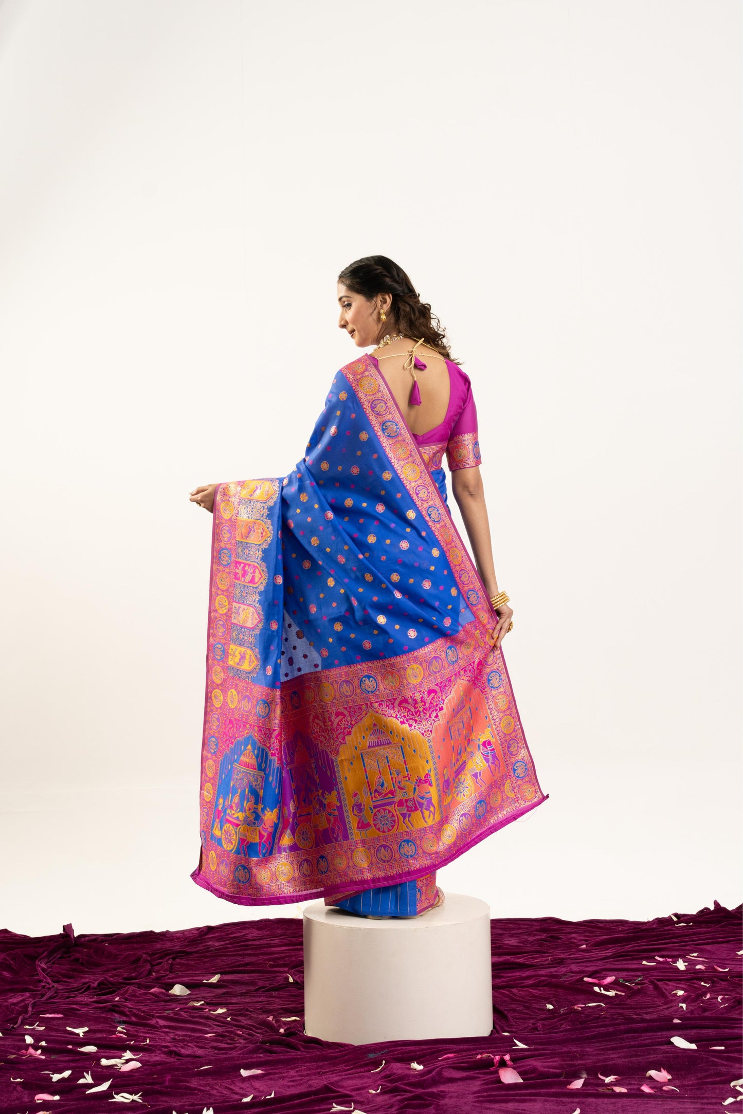 PURE SOFT PASHMINA SILK SAREE - BLUE