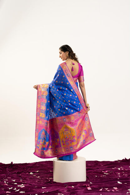 PURE SOFT PASHMINA SILK SAREE - BLUE