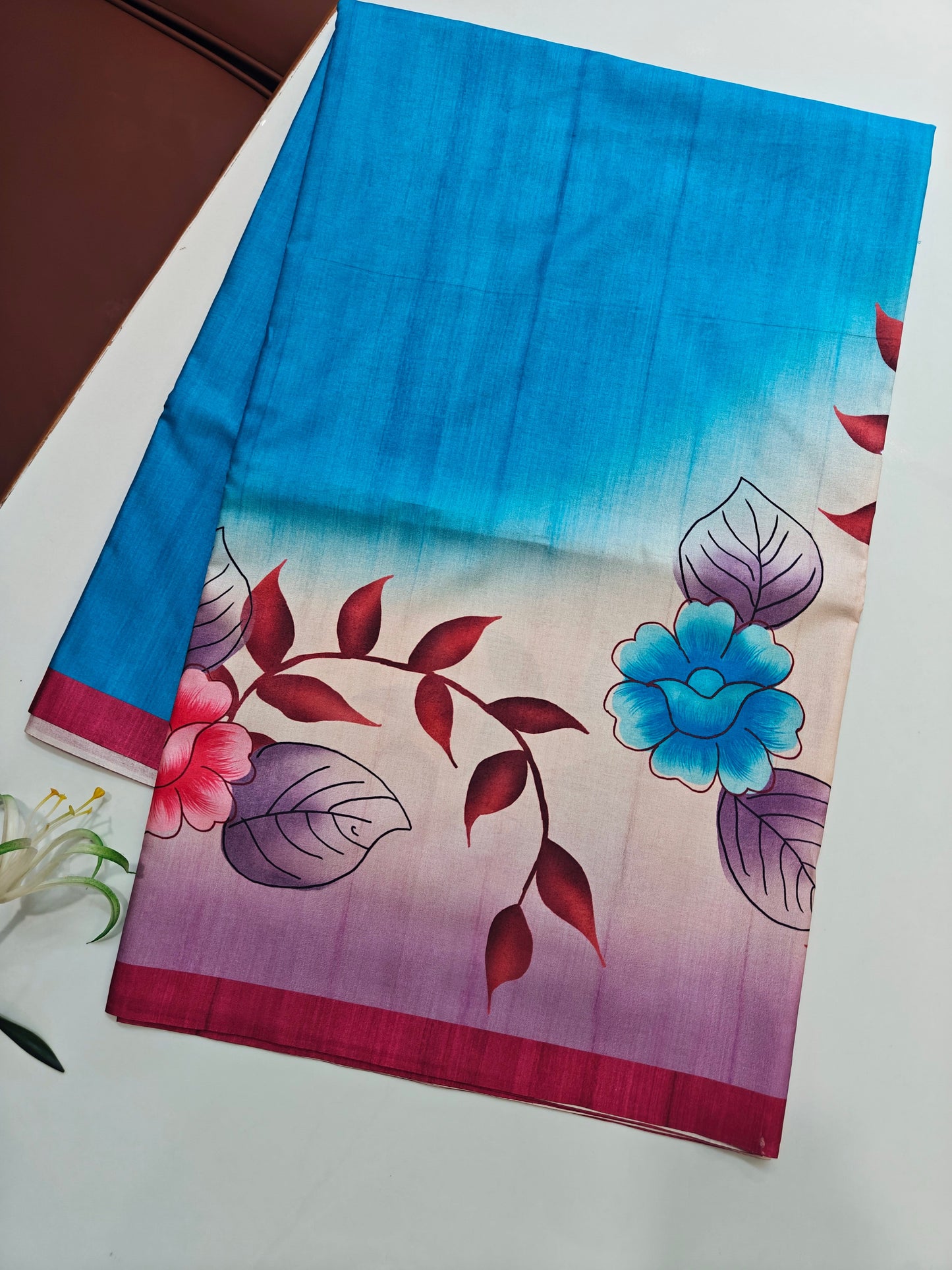 Modern Ethnic Saree with Floral Design -  Blue