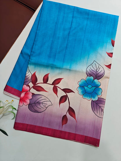 Modern Ethnic Saree with Floral Design -  Blue