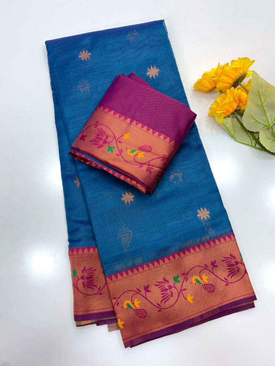Designer Paithani Saree with Rich Zari Pallu-BLUE