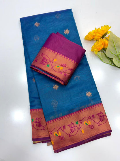Designer Paithani Saree with Rich Zari Pallu-BLUE
