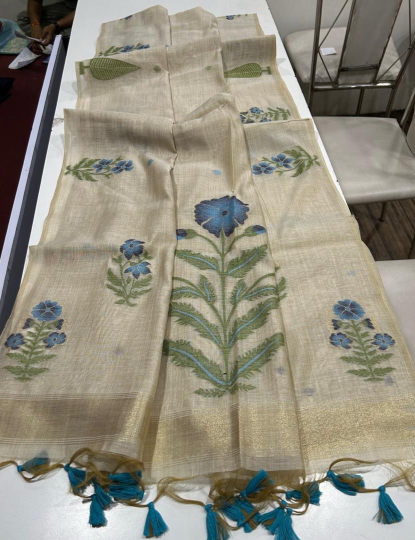 Premium Muga Cotton Floral Designer Saree-BLACK