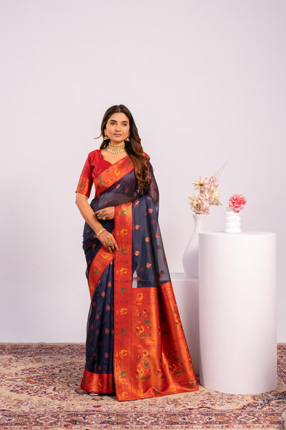 Classic Banarasi Paithani with Traditional Zari - BLUE
