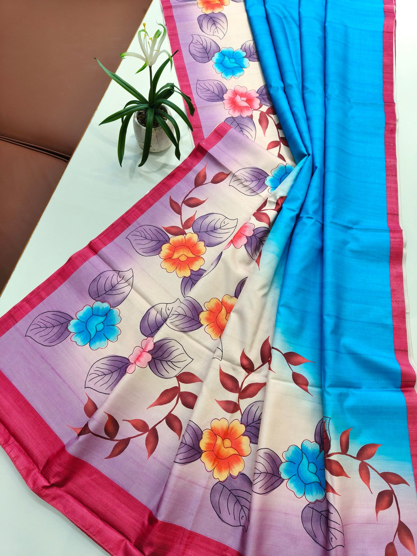 Modern Ethnic Saree with Floral Design -  Blue