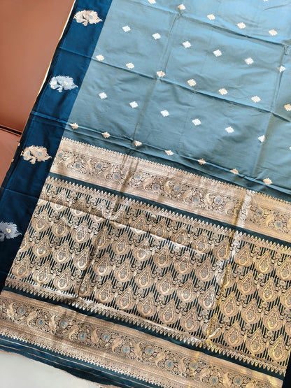 Banarasi Katan Silk Saree With Peacock Weaving  - BLUE