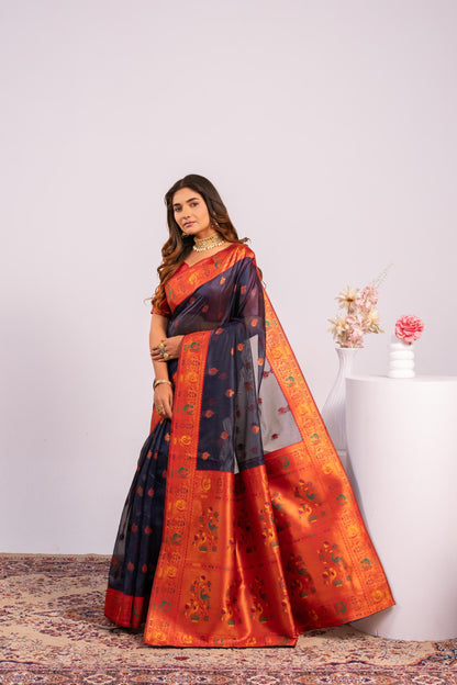 Classic Banarasi Paithani with Traditional Zari - BLUE