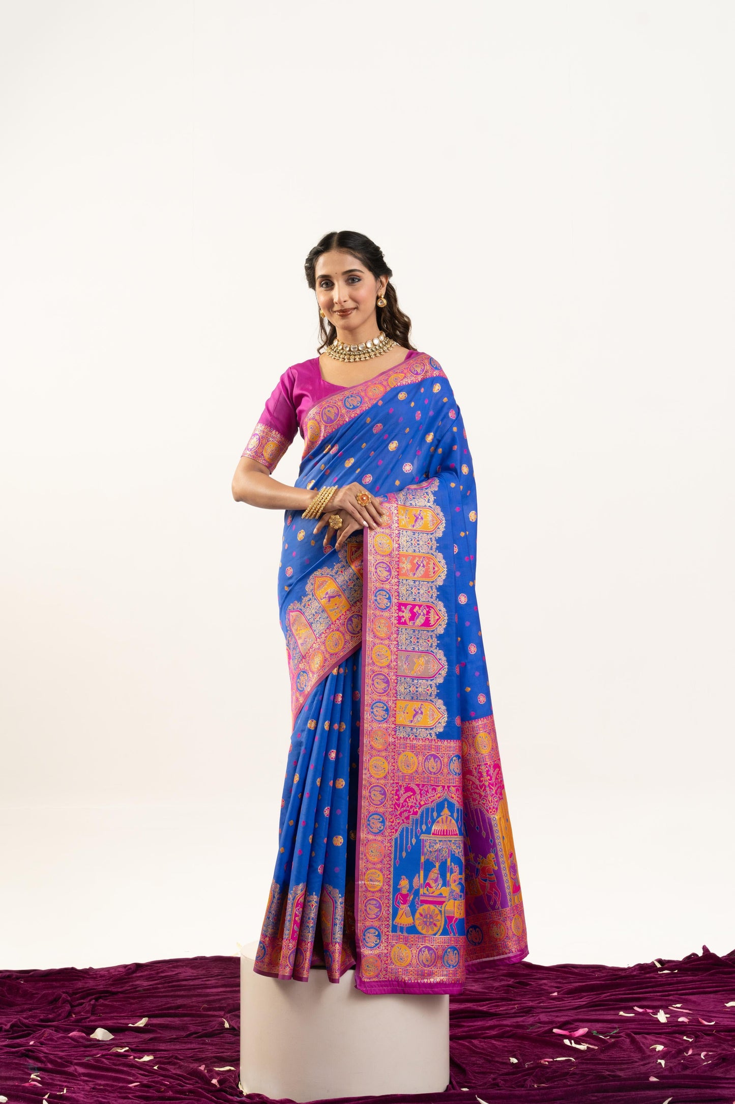 PURE SOFT PASHMINA SILK SAREE - BLUE