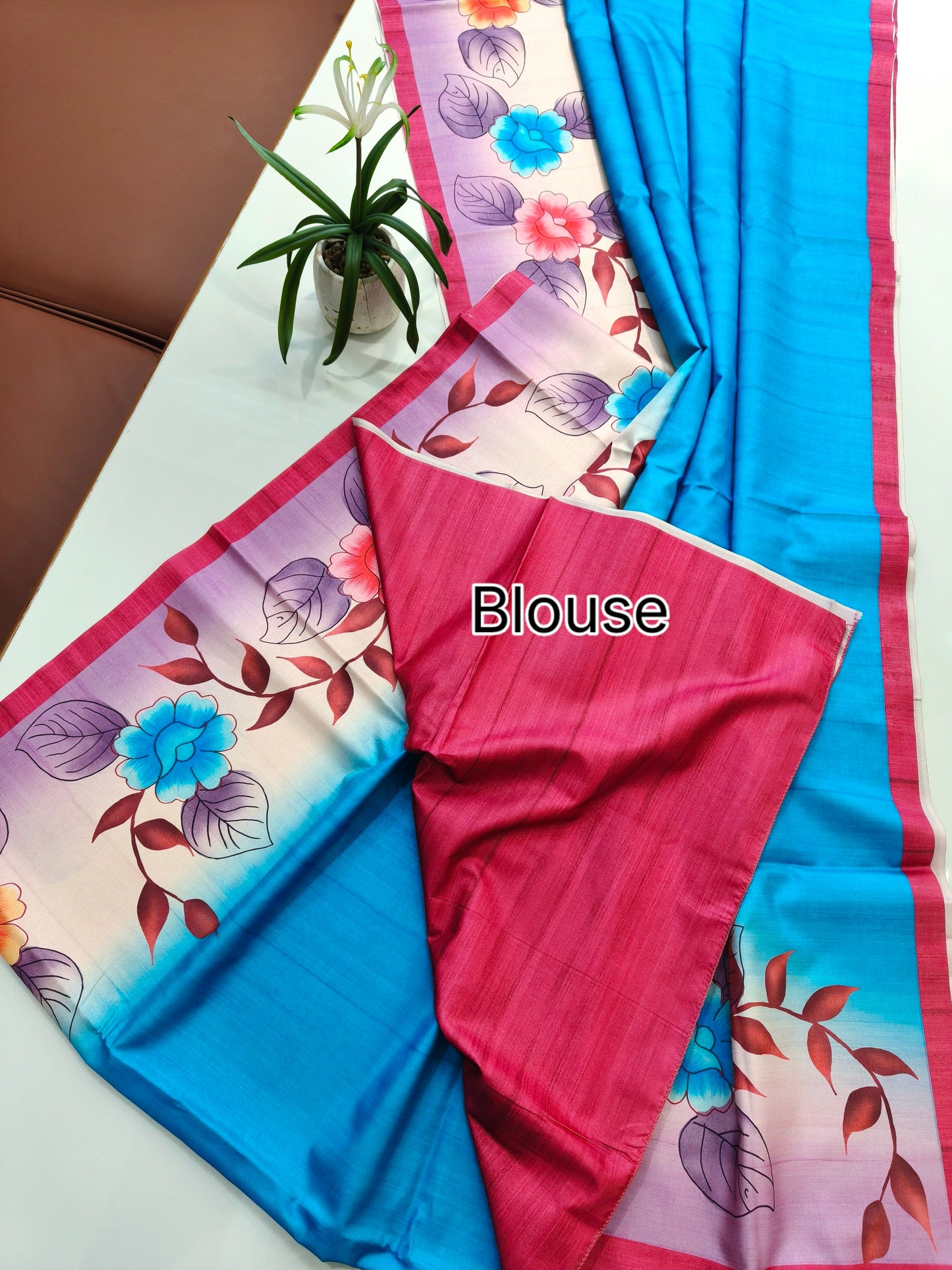 Modern Ethnic Saree with Floral Design -  Blue