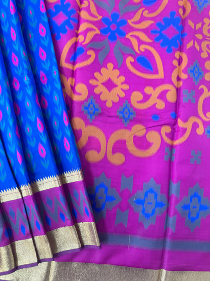 POCHAMPALLY IKKAT SILK SAREE -  BLUE
